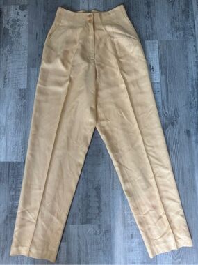 Vintage Silk Via Seta High-Waist Creamy Yellow Pleated Trousers for Women